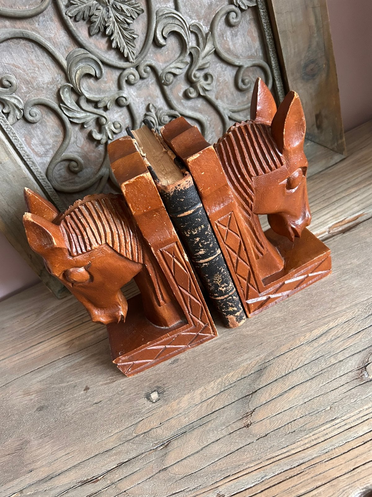 Oude houten boeksteunen paardenkop, Ophalen of Verzenden