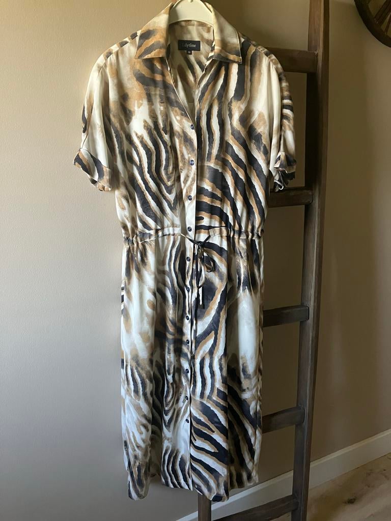 Jurk met zebraprint - Lilytime maat 36, Maat 38/40 (M), Beige, Ophalen of Verzenden, Zo goed als nieuw