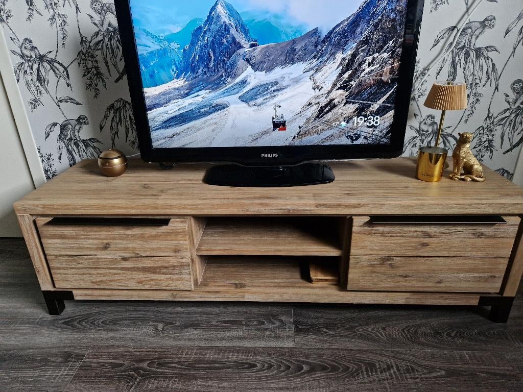 Tv meubel Massief hout, Ophalen, Gebruikt, 150 tot 200 cm, Eikenhout