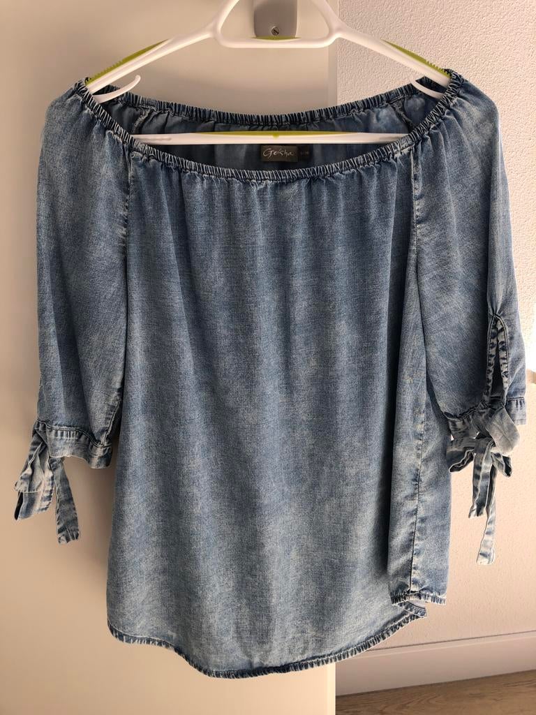 Geisha denim off-shoulder blouse maat S/36, Ophalen of Verzenden, Zo goed als nieuw, Maat 36 (S), Blauw