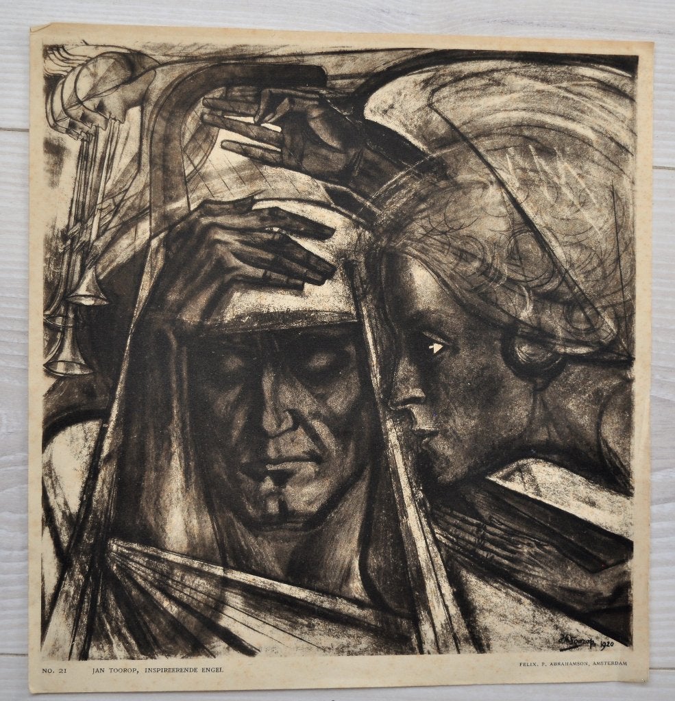Oude Litho ? Isografie ? Toorop Inspirerende Engel 1920, Ophalen of Verzenden, Voor 1940, Gebruikt, Overige onderwerpen