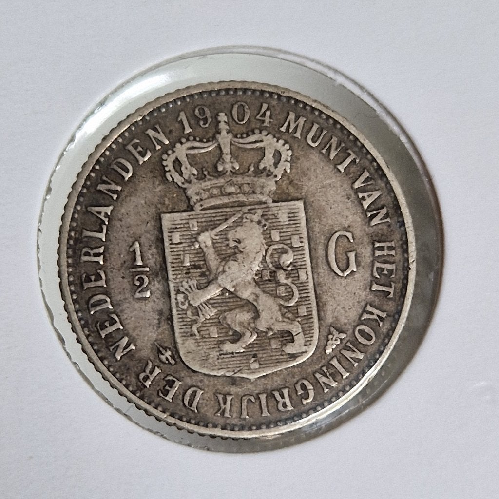 Zilveren halve gulden 1904 Wilhelmina, ½ gulden, Zilver, Ophalen of Verzenden, Koningin Wilhelmina