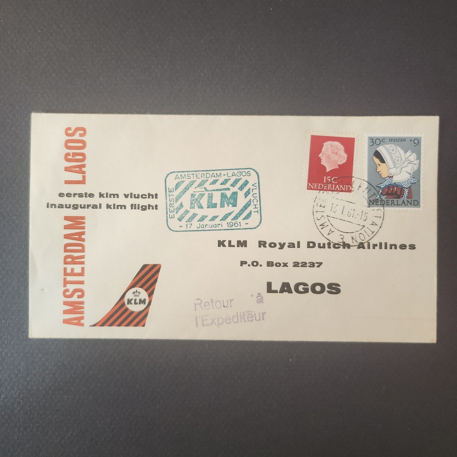 KLM Eerste Vlucht Amsterdam-Lagos 1961 Gestempeld, Verzenden, Na 1940, Gestempeld