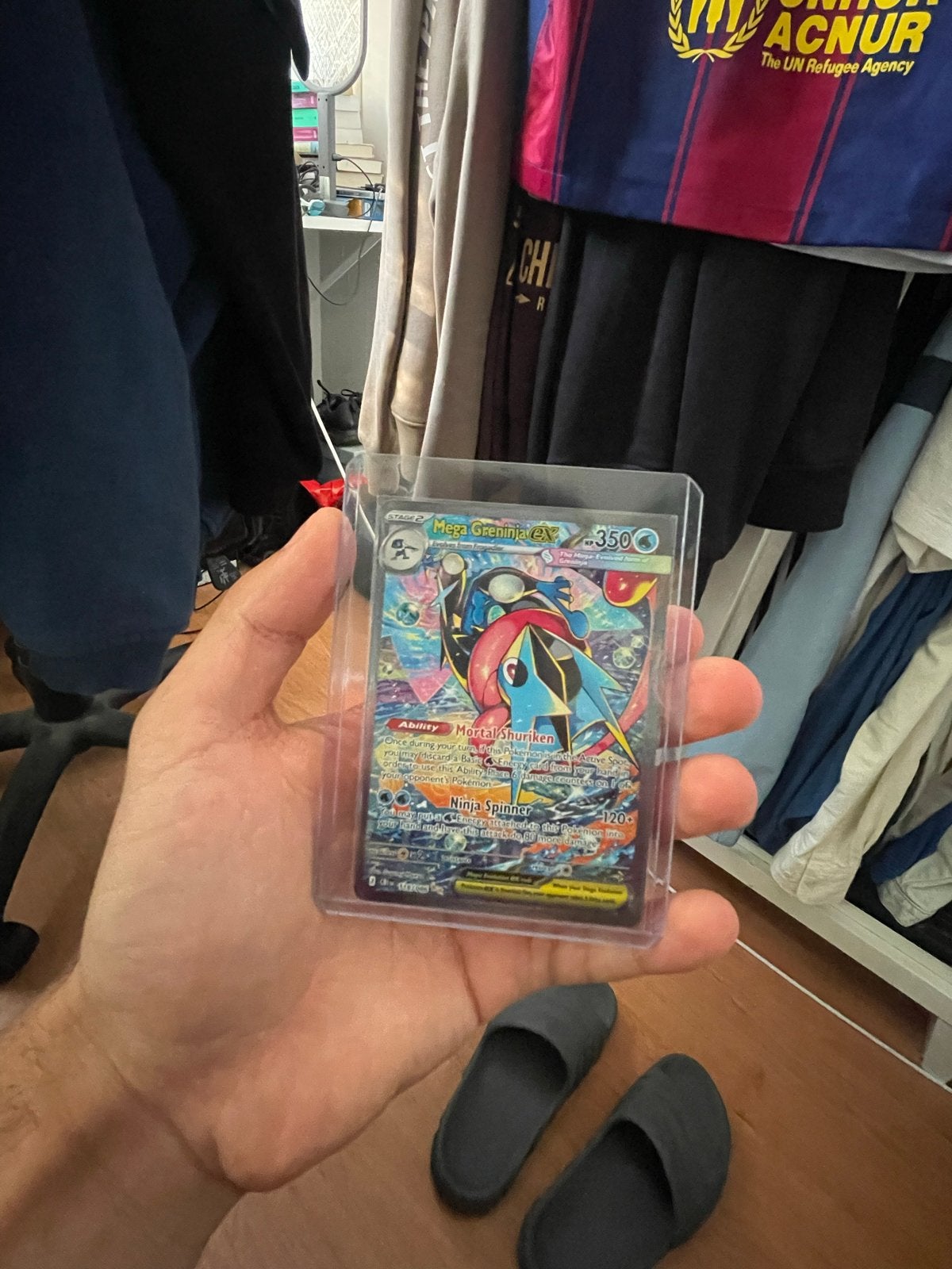 Mega Greninja EX Pokémon Kaart - Zeldzaam en in Topstaat, Ophalen of Verzenden, Zo goed als nieuw, Losse kaart