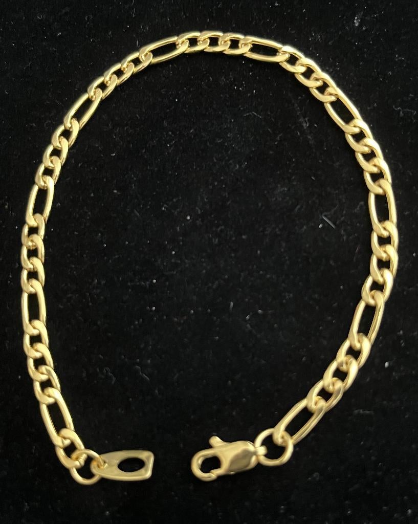 Armband Figaro schakel Goud verguld 21 CM -NIEUW-, Ophalen of Verzenden, Nieuw, Goud, Overige materialen