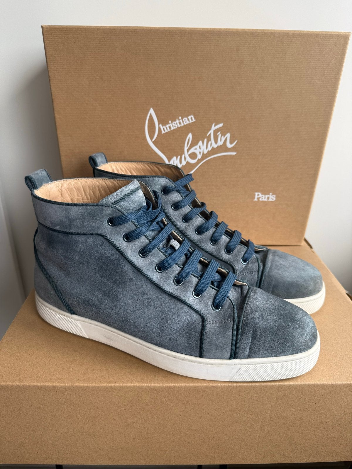 Christian Louboutin - Louis Orlato Flat Veau Velours Tempete, Kleding | Heren, Verzenden, Blauw, Sneakers of Gympen, Zo goed als nieuw