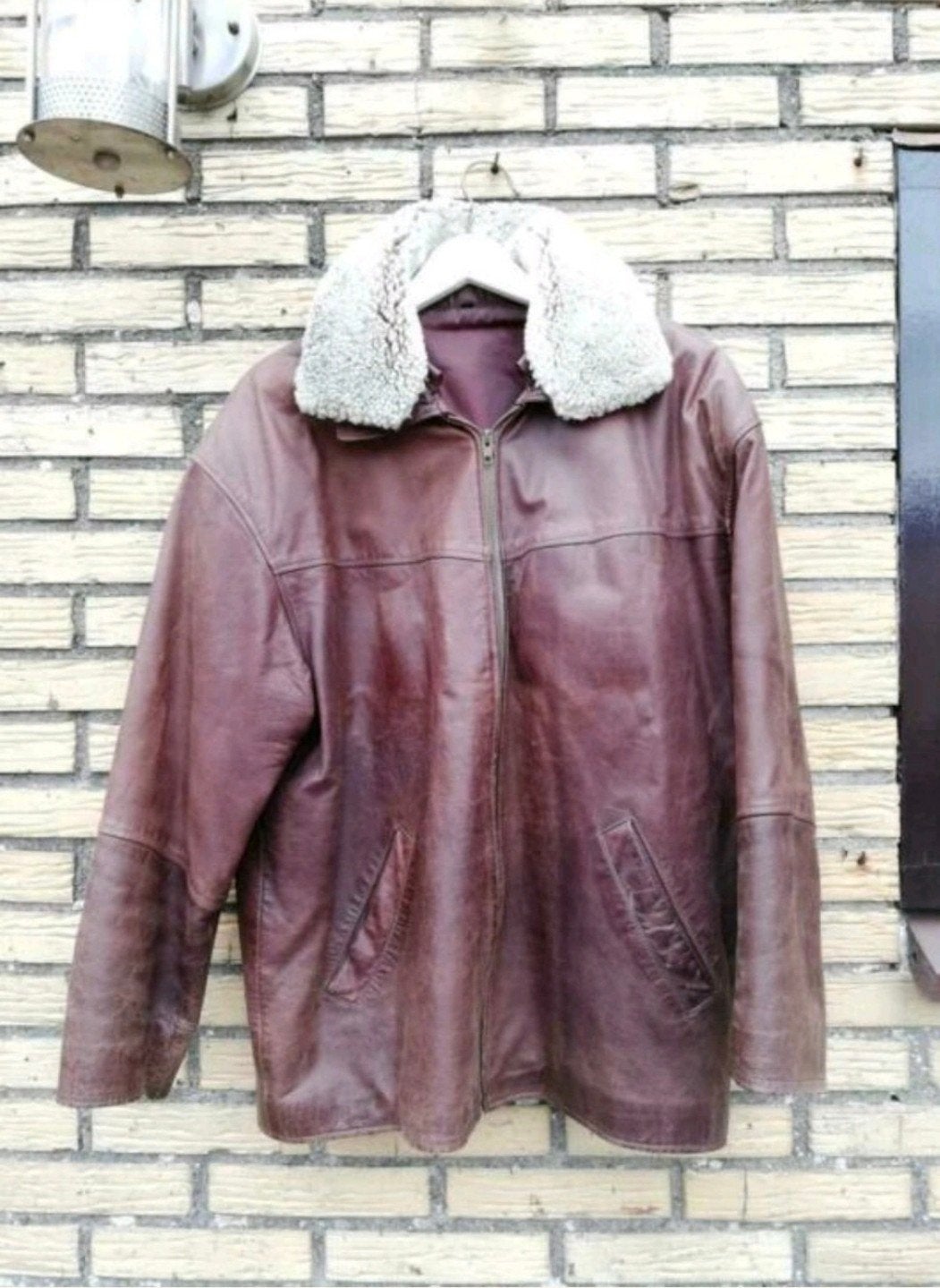 Unicorn Leren Jas Bruin Maat L met Afneembare Kraag, Maat 52/54 (L), Bruin, Gedragen, Unicorn Leather Wear