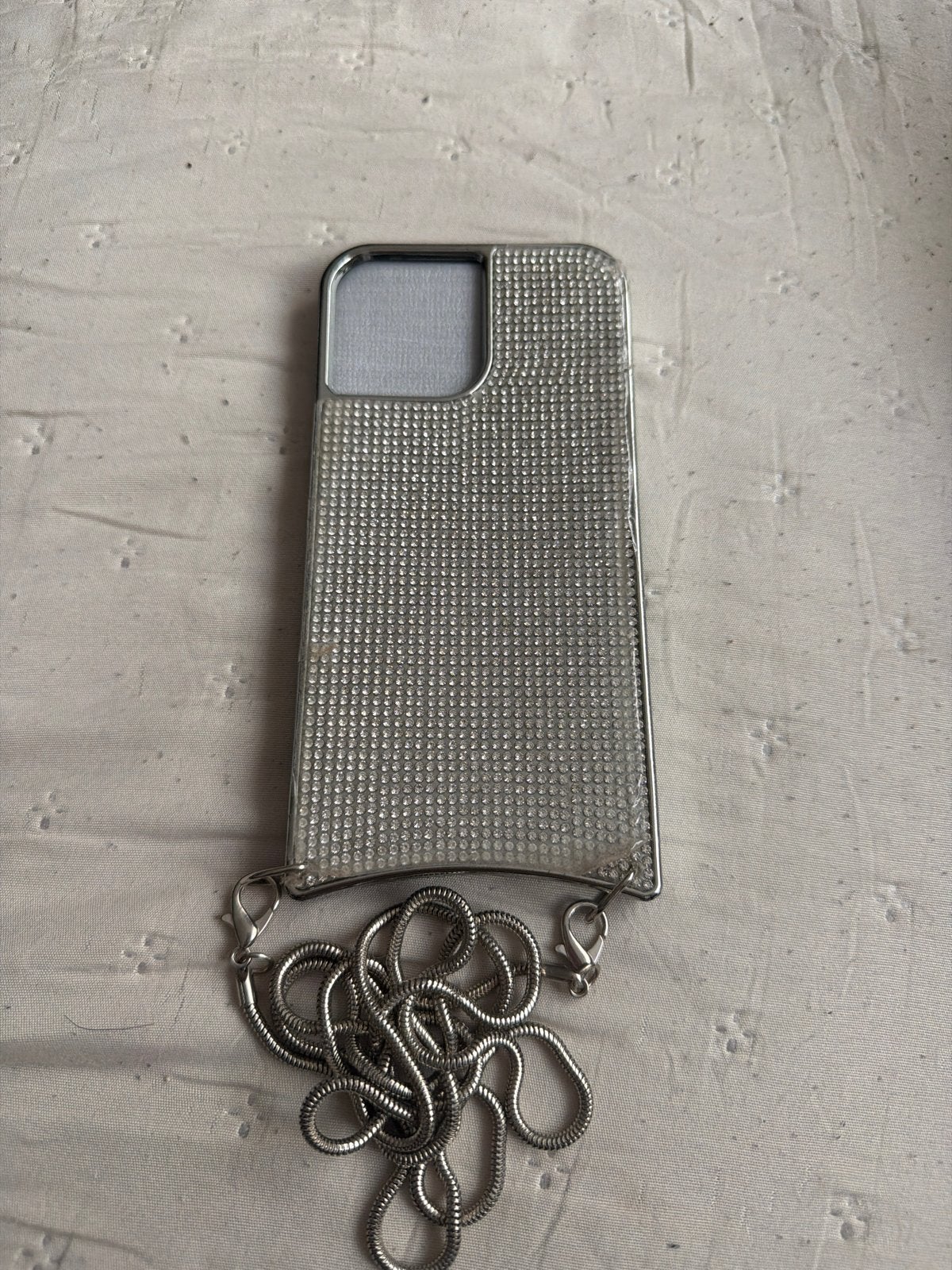 Glitter iPhone hoesje met ketting - Zilver, Kunststof, Met koord, Overige merken, Hoesje of Tasje