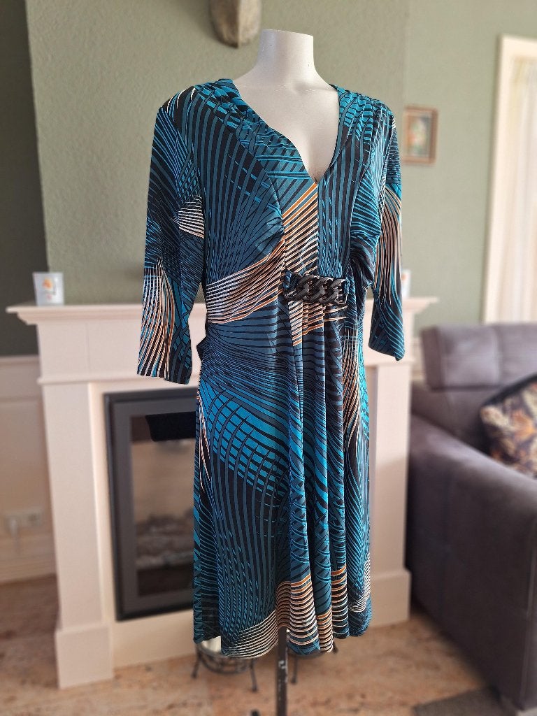 Sandro Ferrone Sweet size jurk L turquoise zwart, Kleding | Dames, Verzenden, Zwart, Zo goed als nieuw, Knielengte