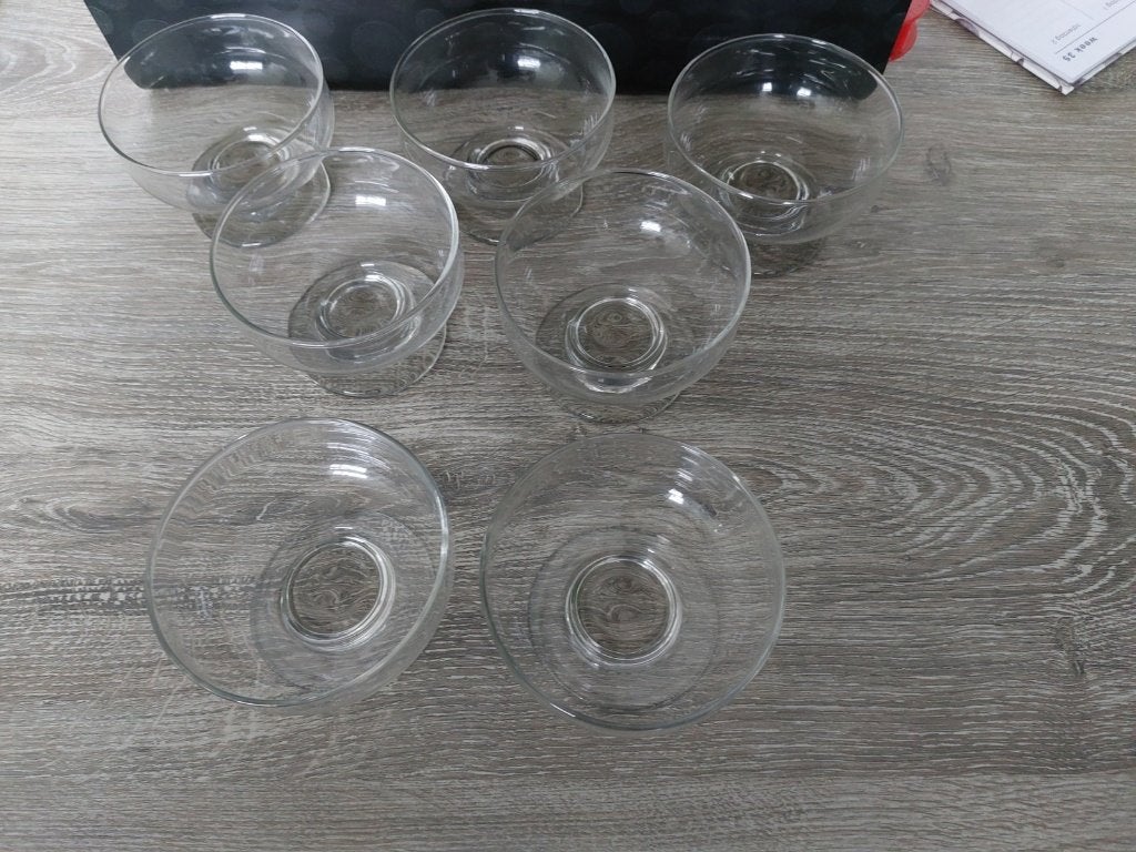7 Retro bowlglazen puntgaaf zgan TEAB, Glas of Glazen, Ophalen of Verzenden, Overige stijlen, Glas