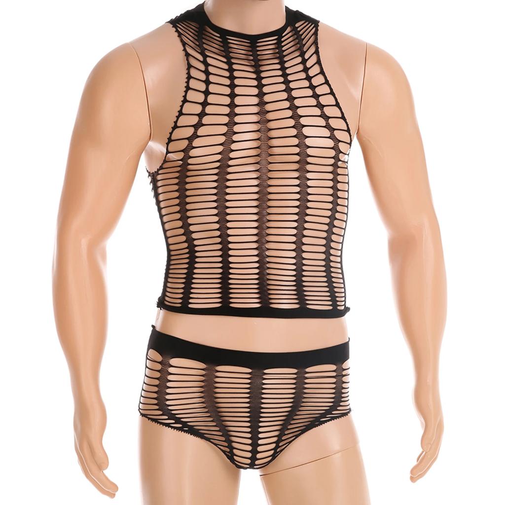 Heren zwarte fishnet lingerie set, Verzenden, Zwart, Overige typen