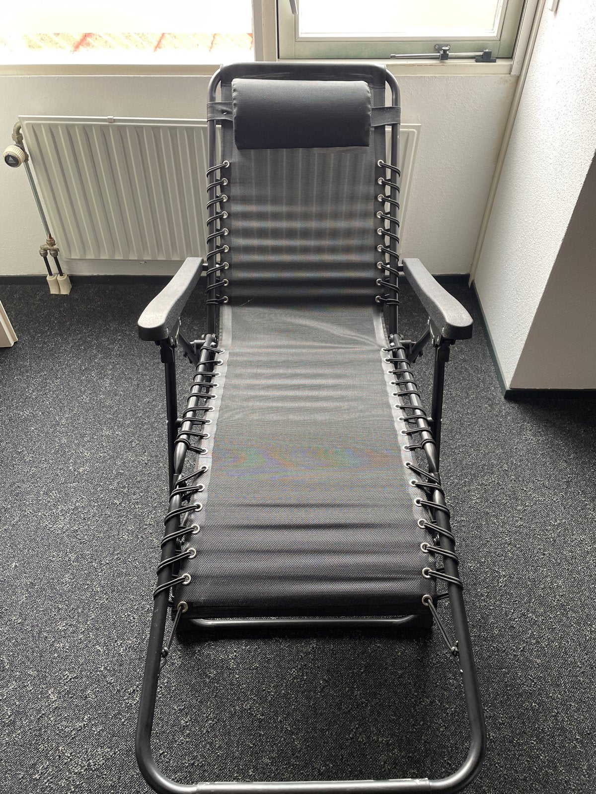 Comfortabele verstelbare relaxstoel - Zwart, Tuin en Terras, Ophalen, Gebruikt, Textileen, Verstelbaar