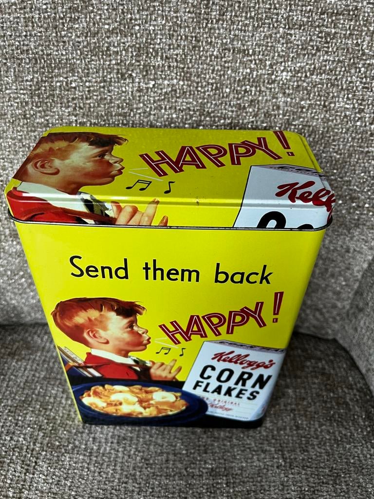 Vintage Kellogg's Corn Flakes Blikken Bus - Happy!, Verzamelen, Blikken, Ophalen of Verzenden, Gebruikt, Overige, Overige merken