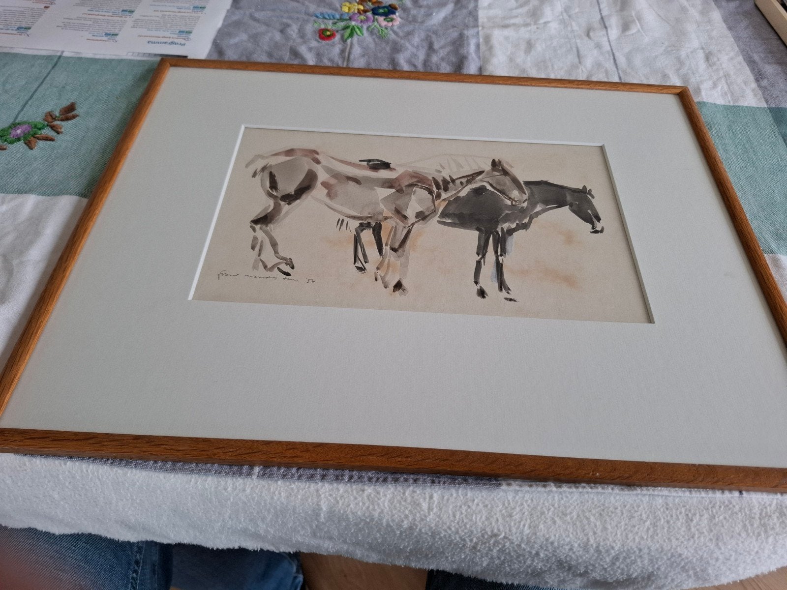 Frans Manders (1956) Aquarel Paarden 28x16.5 cm, Ophalen of Verzenden