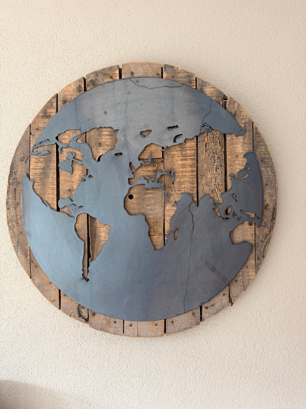 Unieke wereldkaart wanddecoratie van hout en metaal, Ophalen, Industrieel, Hout, Meerkleurig