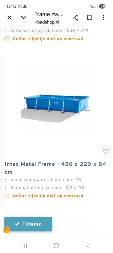 Intex Metal Frame Zwembad 450x220x84 cm met toebehoren, Ophalen