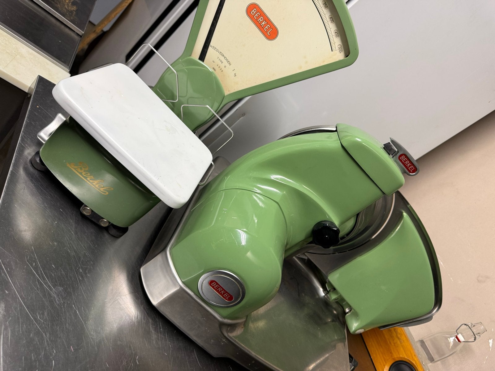 Vintage Berkel Snijmachine en Weegschaal - Groen, Antiek en Kunst, Ophalen of Verzenden