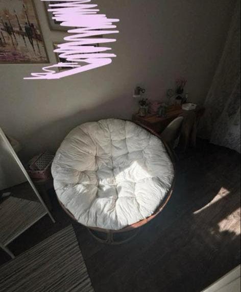 Comfortabele Papasan stoel met kussen, Ophalen, Gebruikt, Wit, Riet of Rotan