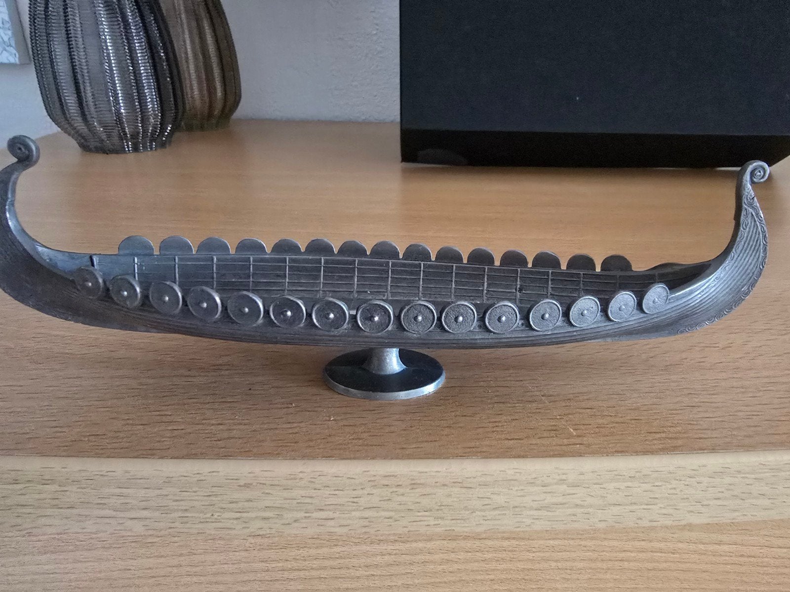 Vintage Tinnen Vikingschip (Zoutvat) – Scandinavisch Tin, Ophalen of Verzenden