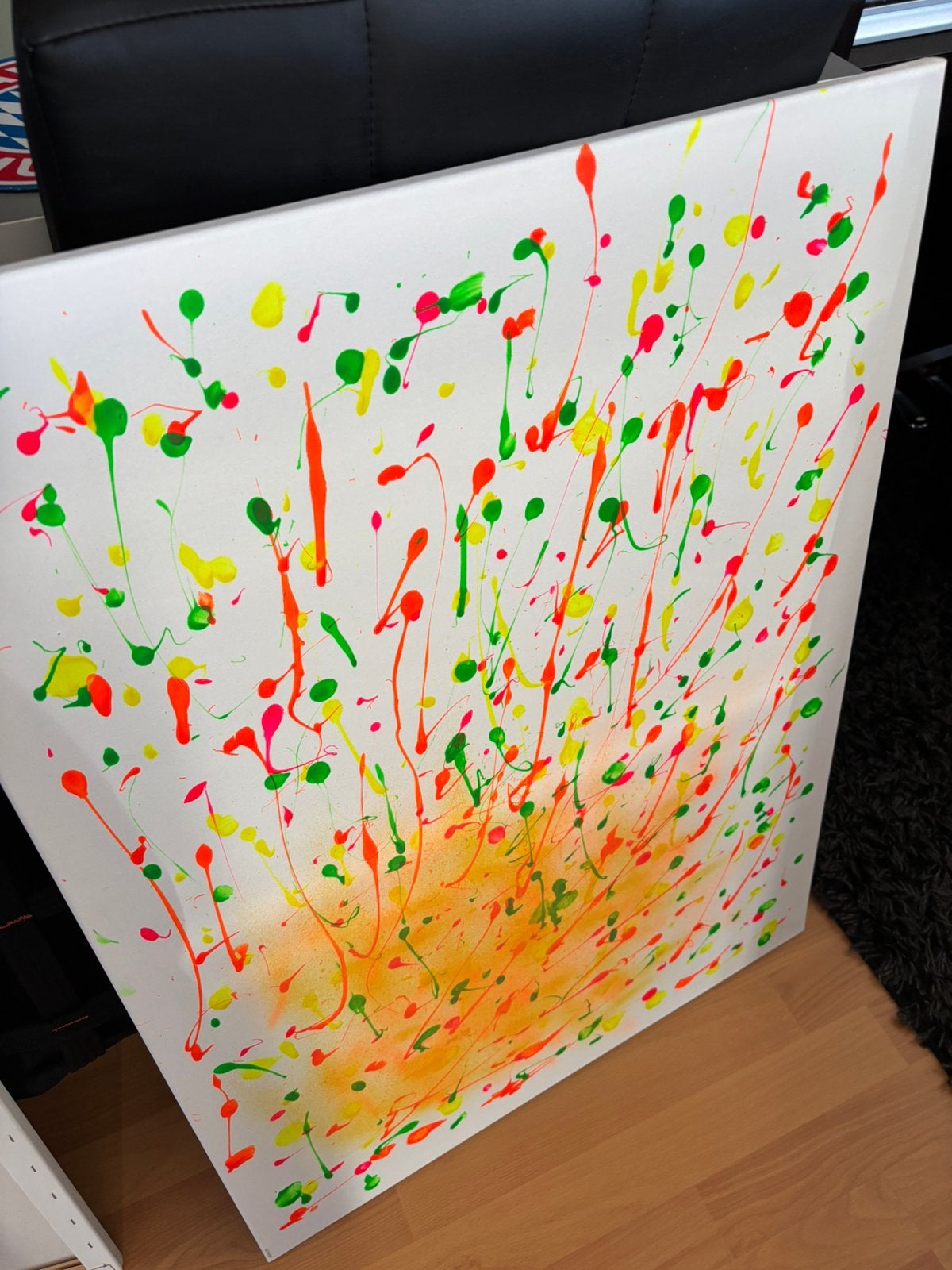Abstracte spetters op canvas - Neon kleuren, Abstract, Acrylverf, Textiel, Ophalen