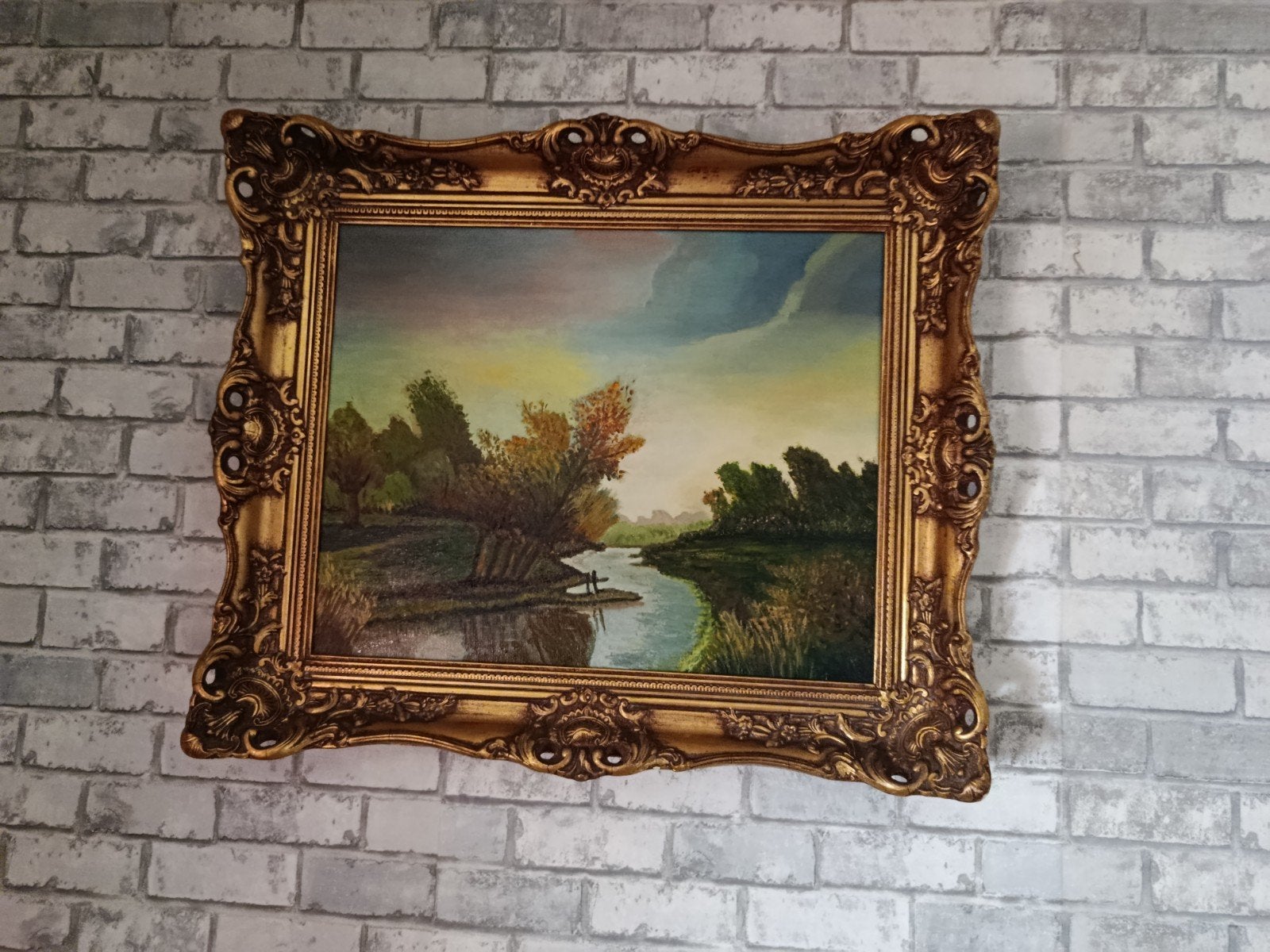 Schilderij met lijst, landschap, 65 x 55cm, Ophalen
