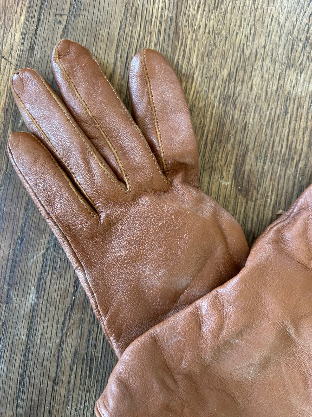 Bruine leren handschoenen maat M, Ophalen of Verzenden, Zo goed als nieuw, Maat 38/40 (M), Handschoenen