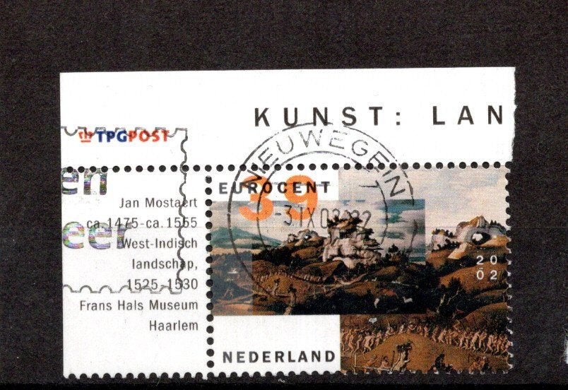 gestempelde zegel. Jaar 2002. kunst met hoekstuk, Ophalen of Verzenden, Na 1940, Gestempeld