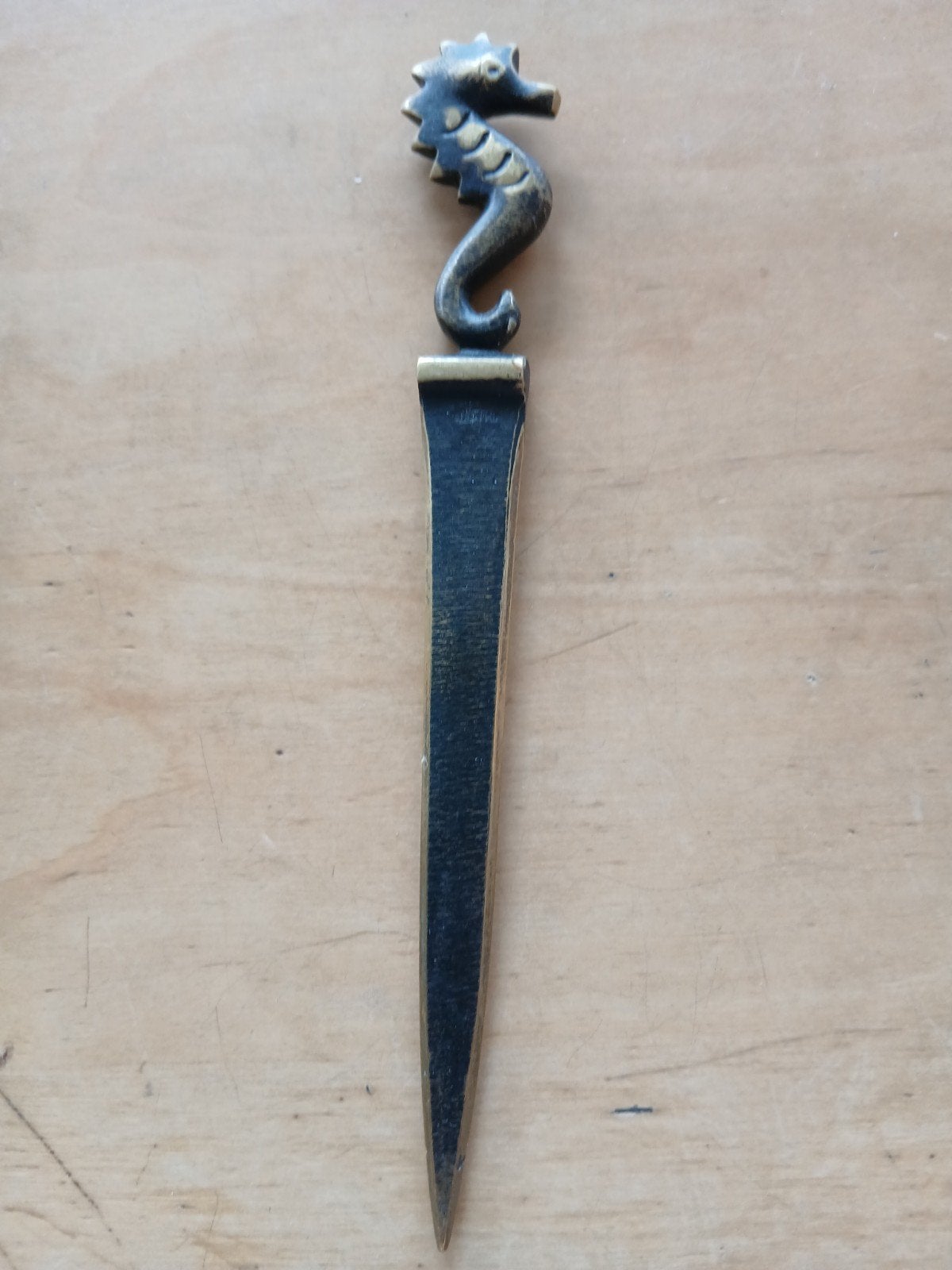 Vintage bronzen briefopener met zeepaardje, Antiek en Kunst, Ophalen of Verzenden