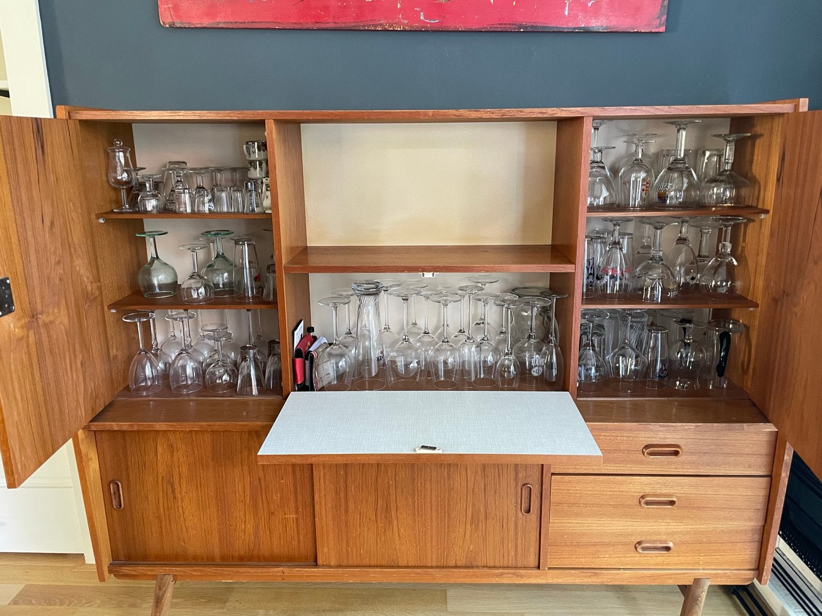Vintage Van Teeffelen dressoir / wandmeubel - Teak, Ophalen, Gebruikt, 150 tot 200 cm, Teakhout