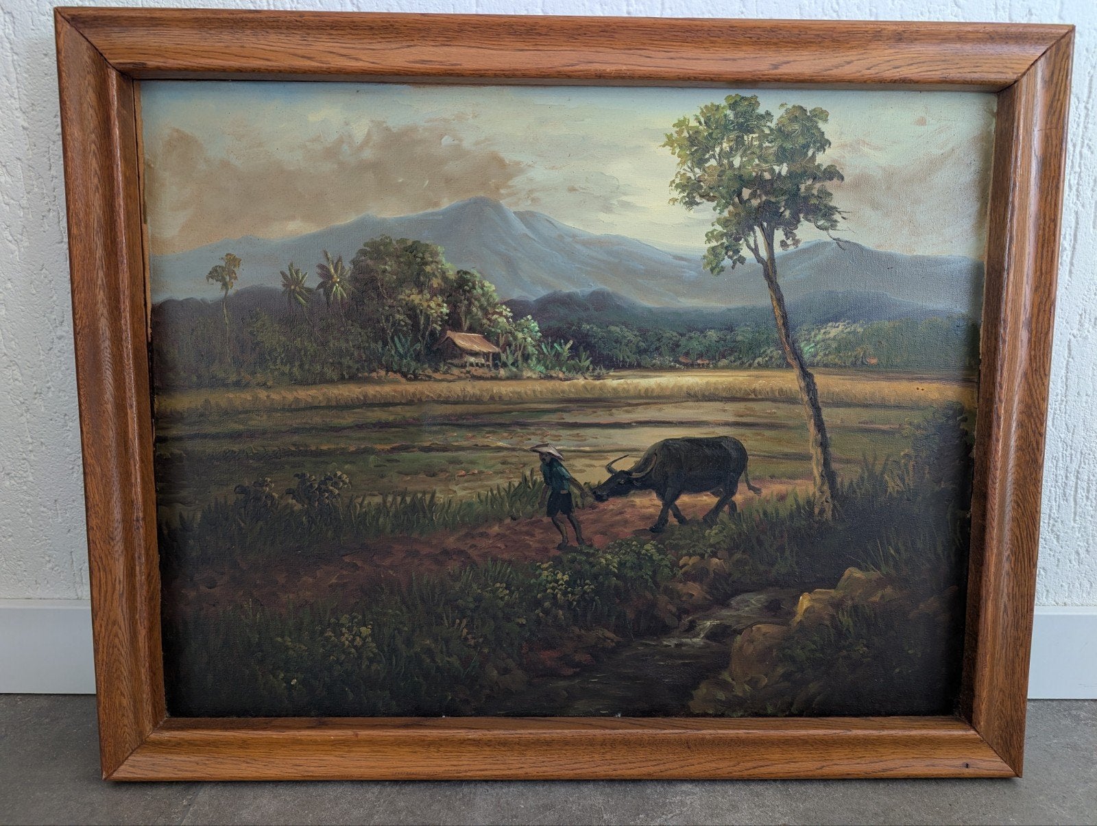 Klassiek Indonesisch landschapsschilderij - Mooi Indië, Antiek en Kunst, Kunst | Schilderijen | Klassiek, Handgeschilderd, Doek