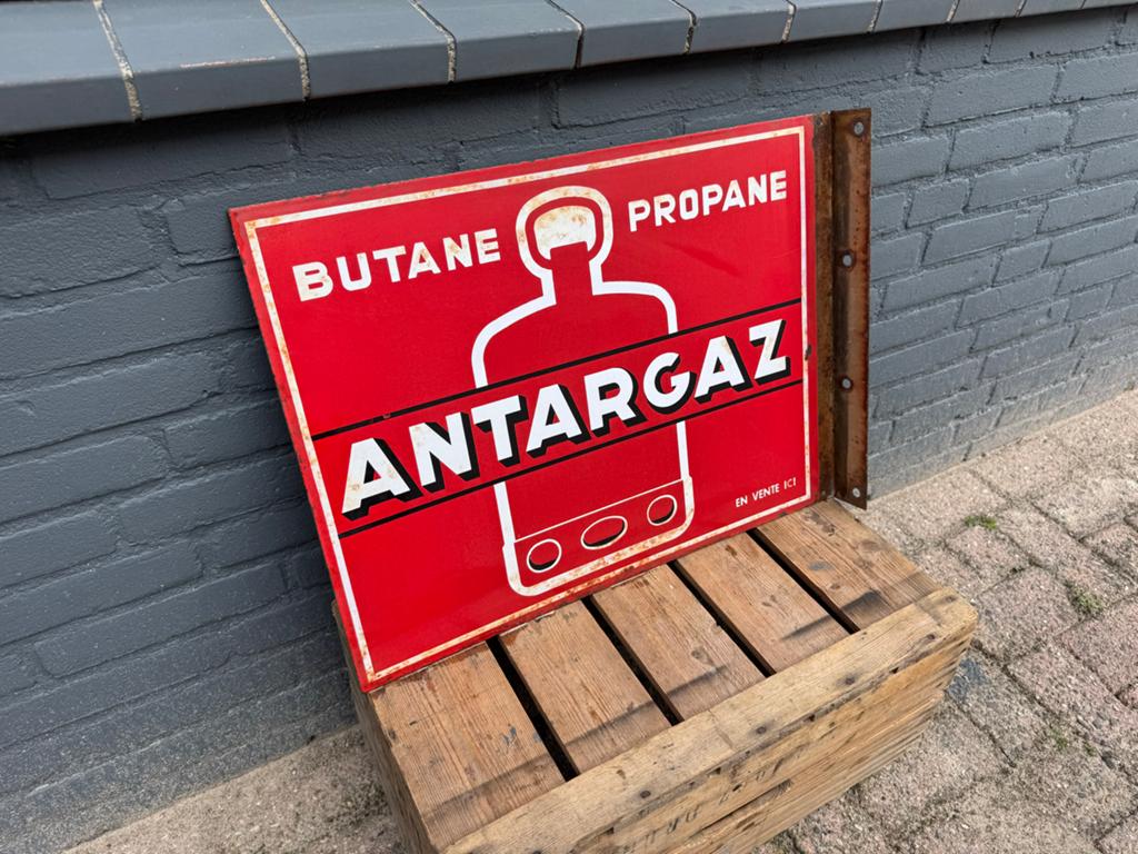 Vintage Antargaz Emaille Reclamebord - Butaan Propaan, Ophalen of Verzenden