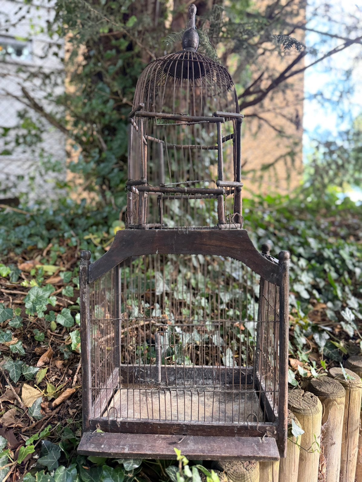 Antieke houten vogelkooi, Ophalen, Gebruikt, Hout, Vogelkooi