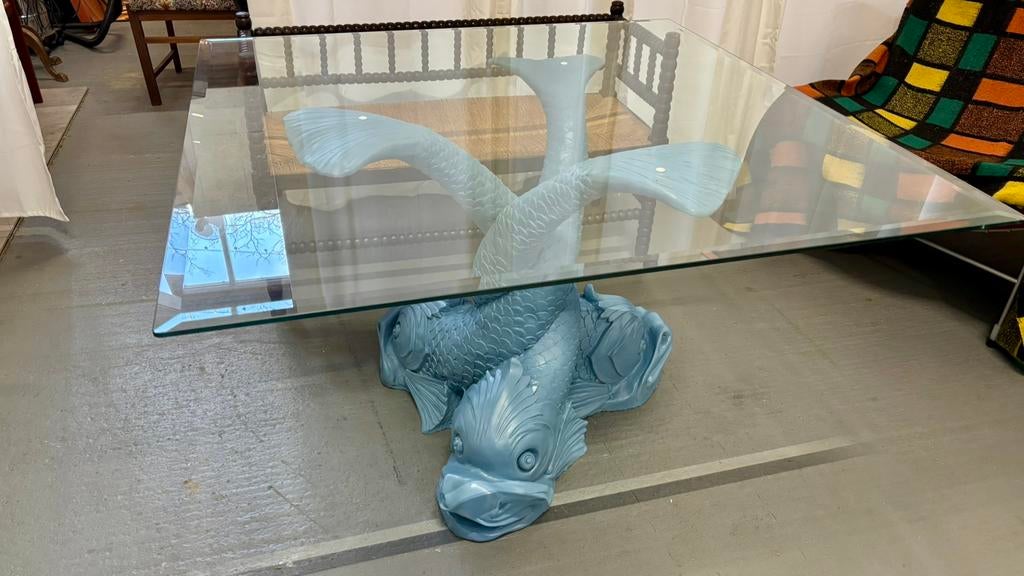 Unieke koi vissen eettafel Misty blauw, Ophalen, Gebruikt, 100 tot 150 cm, .