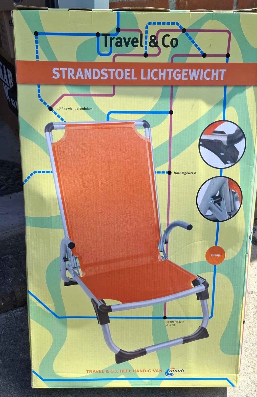 2x Travel & Co ANWB Lichtgewicht Strandstoel Oranje, Ophalen of Verzenden, Zo goed als nieuw, Campingstoel