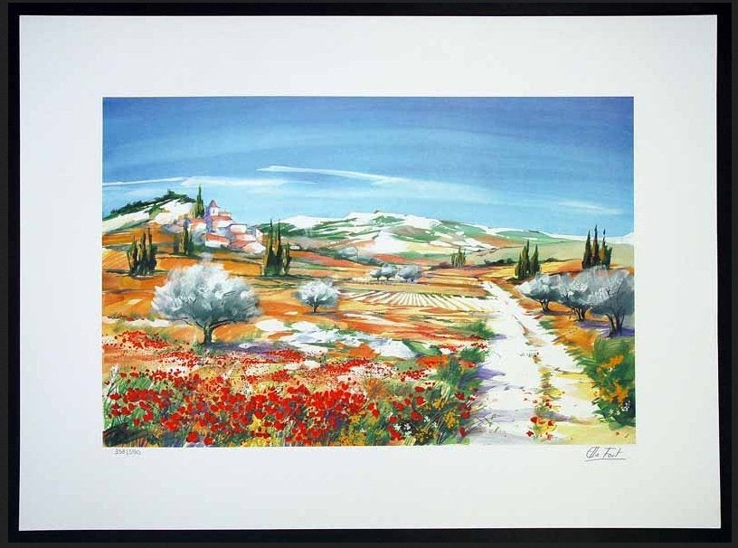 # Ella Fort # Fantastische Kleurrijke Litho 'Paysage Fleuri', Ophalen of Verzenden