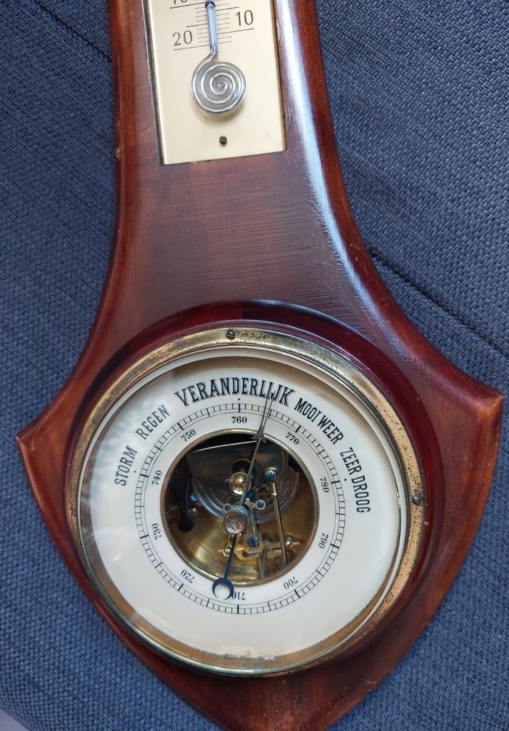 Vintage Barometer en Thermometer - Hout, Ophalen of Verzenden, Gebruikt, Weerstation