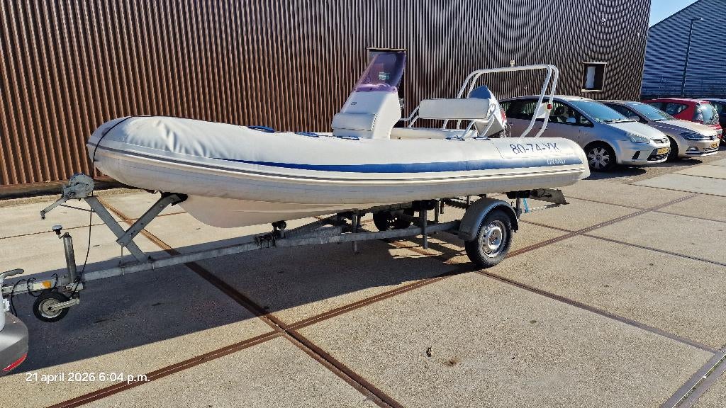 Mooie rubberboot /RIB GRAND 470 met 50pk bb op trailer, Ophalen, Gebruikt, Benzine, Grand