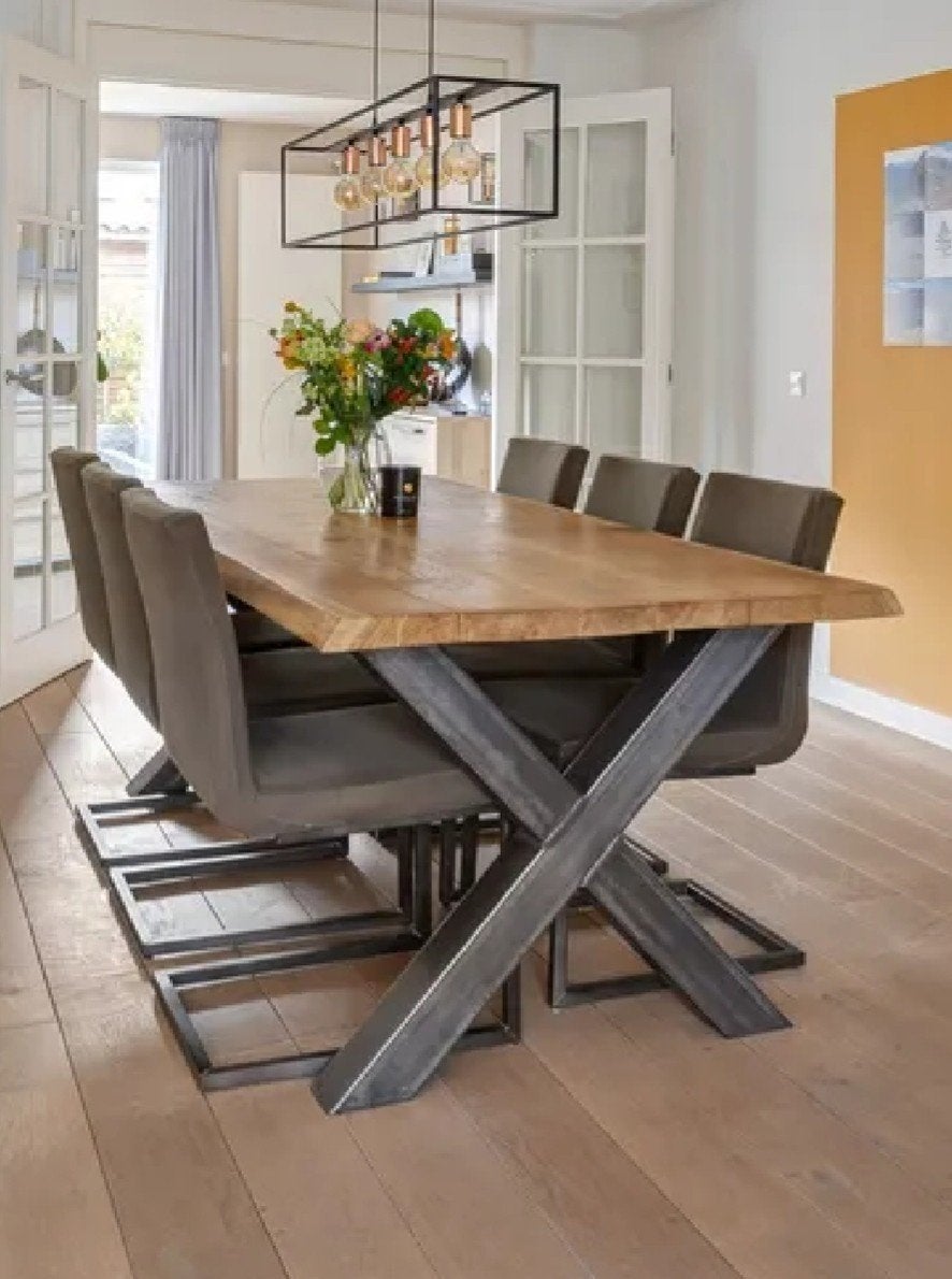 Robuuste eettafel met X-poten - Diverse maten beschikbaar, Huis en Inrichting, Tafels | Eettafels, Ophalen, 100 tot 150 cm, Vijf personen of meer