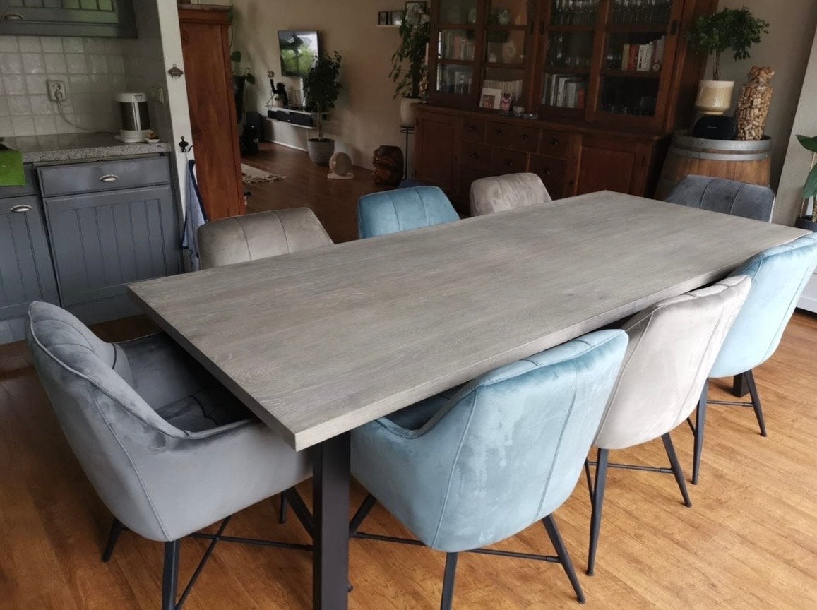 Woonexpress massief eikenhout eettafel, metalen onderstel, Ophalen, Eikenhout, 200 cm of meer, 50 tot 100 cm