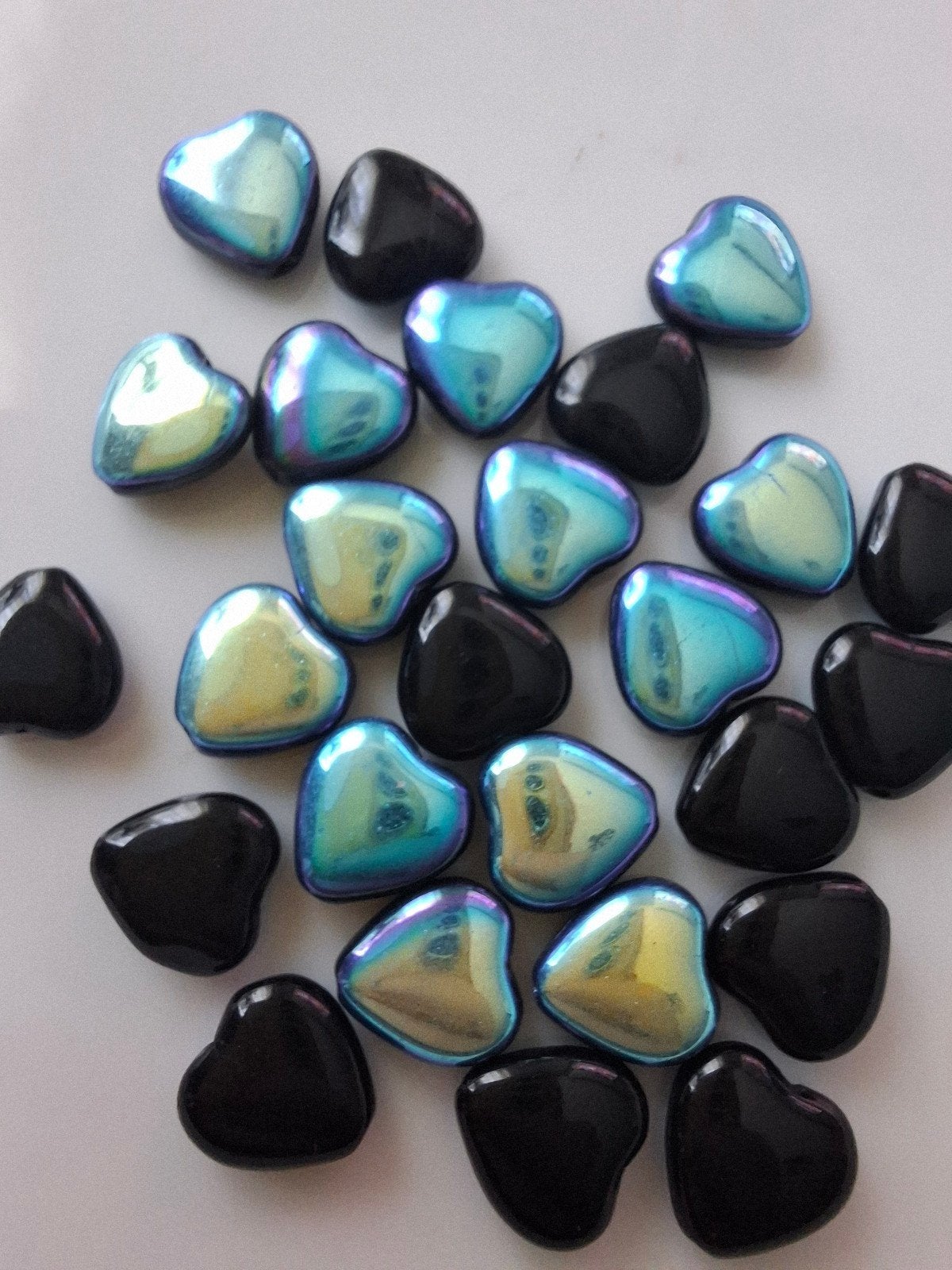 26 stuks glaskralen hartjes zwart blauw kralen partij, Kraal, -, -, Nieuw