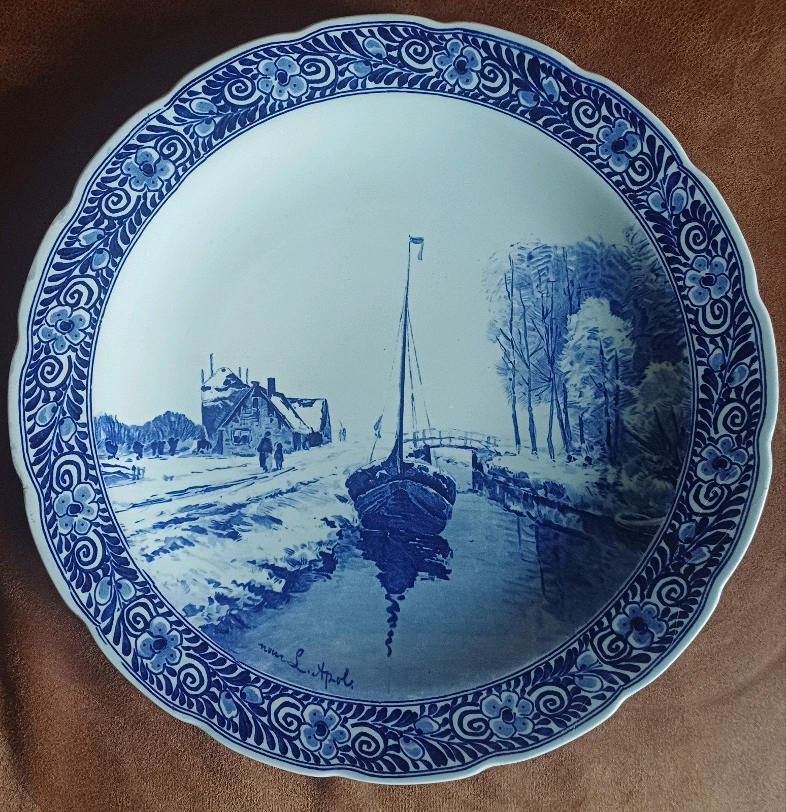 Delfts Blauw sierbord - Winterlandschap, 40 cm, Ophalen