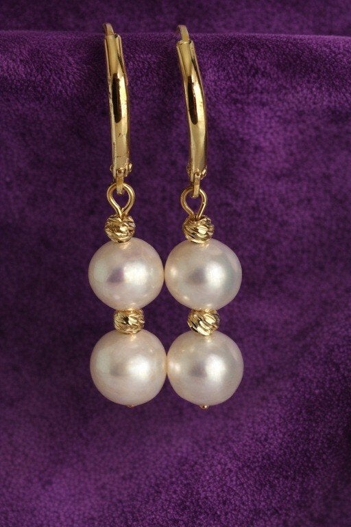 Prachtige Parel Oorbellen met witte Akoya parels, 14K, Hangers, Wit, Nieuw, Ophalen of Verzenden