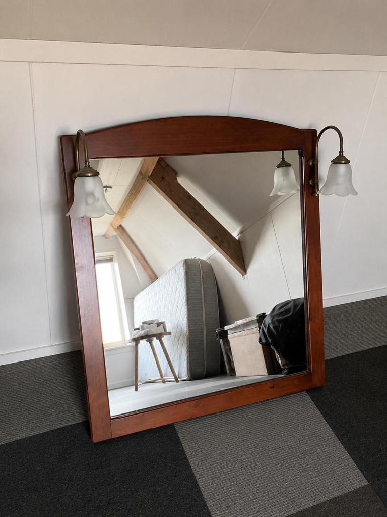Donker eikenhout spiegel, Huis en Inrichting, Woonaccessoires | Spiegels, Ophalen, Gebruikt, 100 tot 150 cm, 75 tot 100 cm