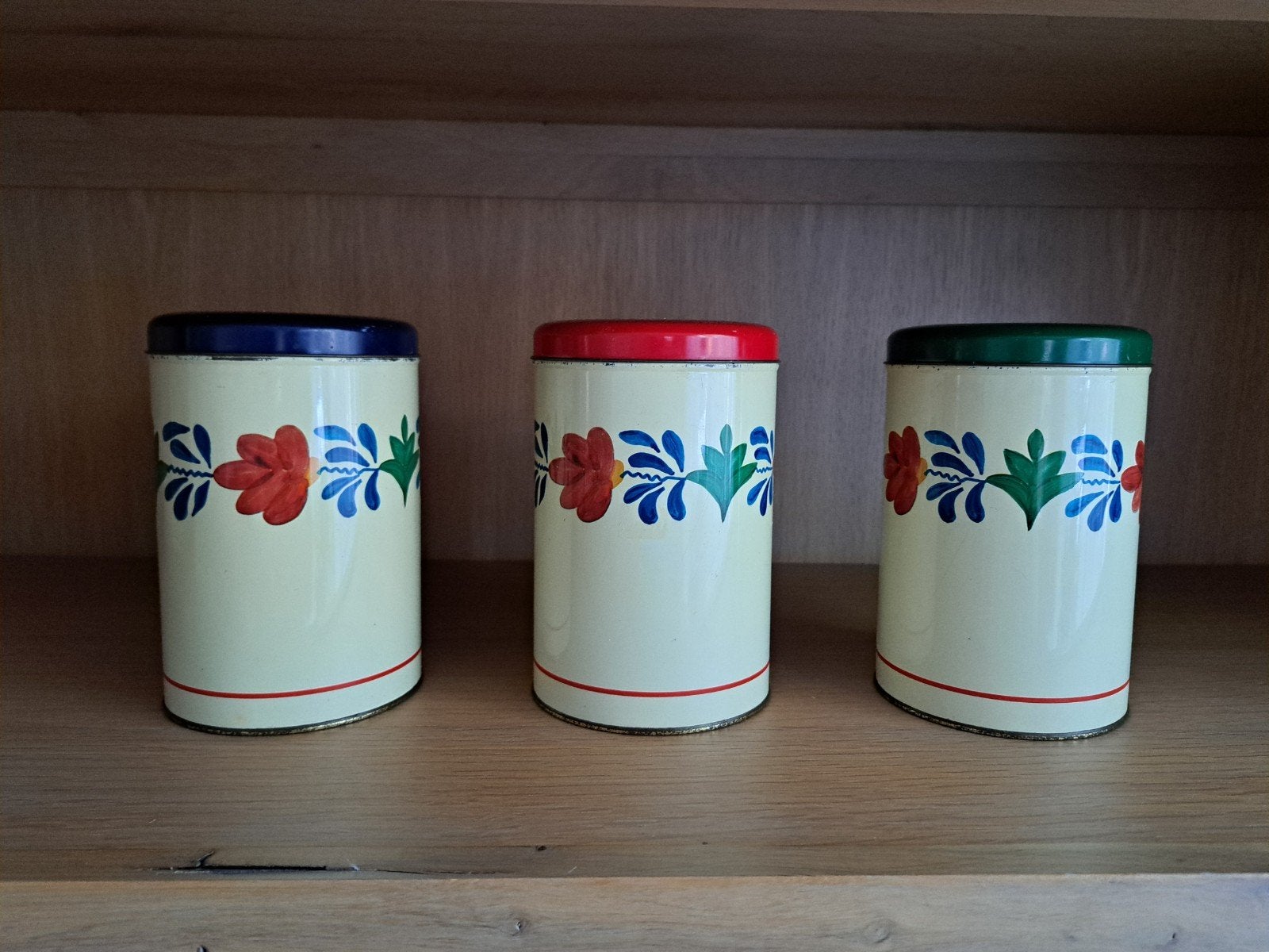 Set 3 vintage Tomado voorraadblikken Holland Brabants bont, Ophalen of Verzenden, Gebruikt, Overige merken