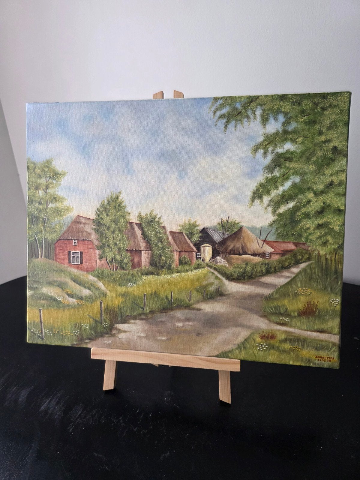 Schilderij – landelijke boerderij (I. Droppert), Antiek en Kunst, Kunst | Schilderijen | Klassiek, Ophalen of Verzenden