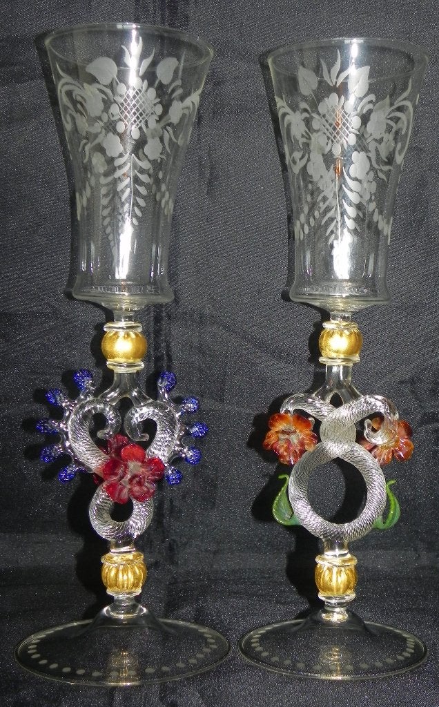 Antieke Venetiaanse Murano Italia Champagne glazen, Ophalen of Verzenden