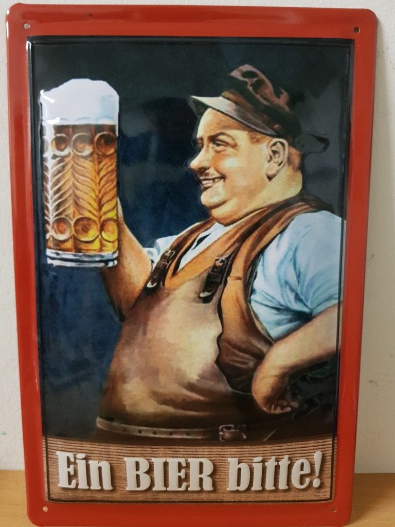 Ein bier bitte man relief reclamebord van metaal wandbord