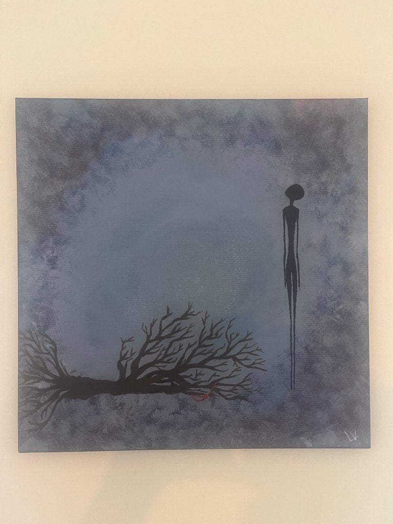 schilderij modern/surrealisme 50x50 cm, Figuren, Verzenden, Olieverf, Overige materialen
