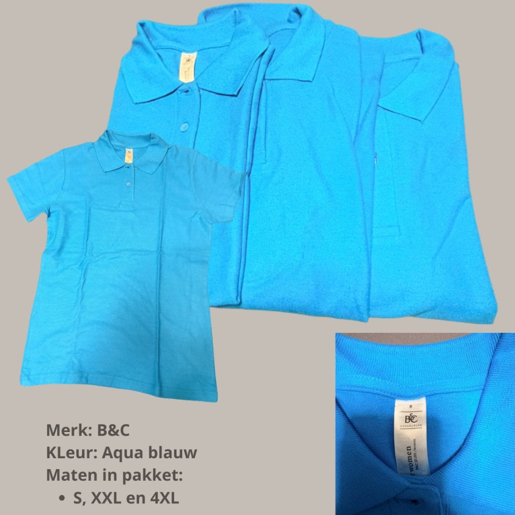 3 nieuwe B&C polo’s aqua blauw – S, XXL en 4XL, Ophalen of Verzenden, Nieuw, Maat 46/48 (XL) of groter