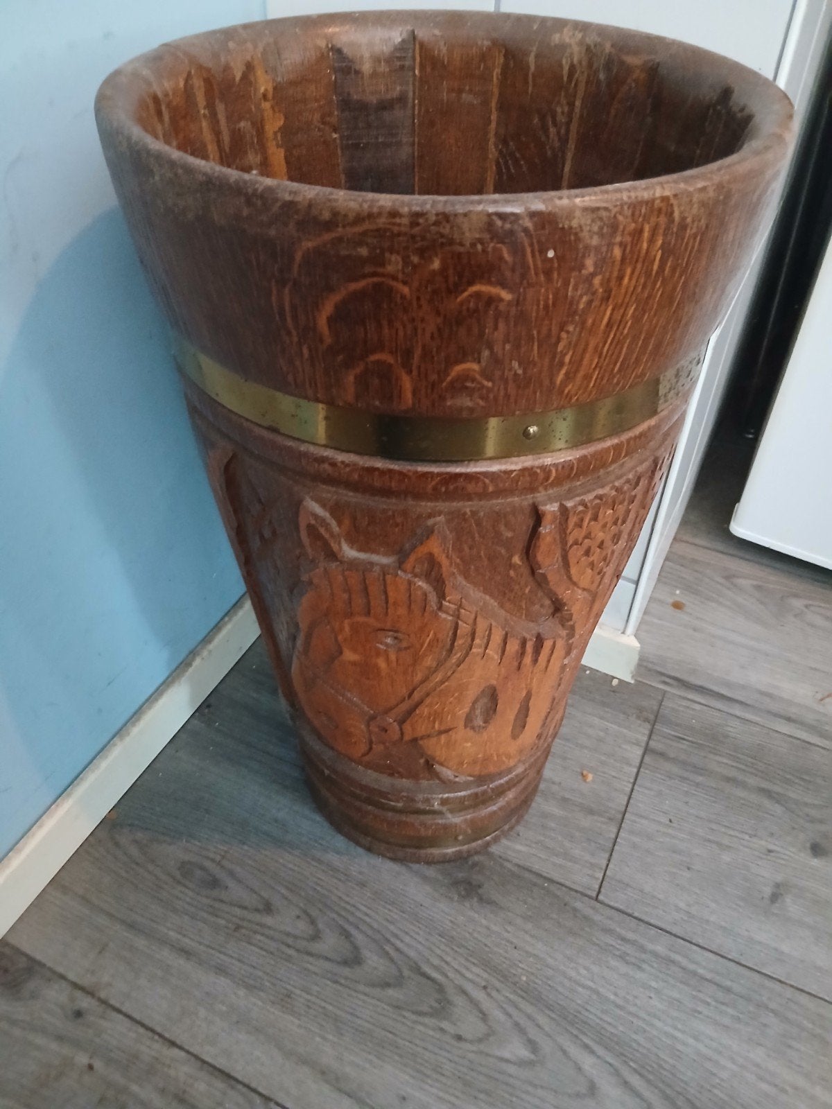 Vintage Houten Paraplubak / Ton – Ambachtelijk Houtsnijwerk, Ophalen